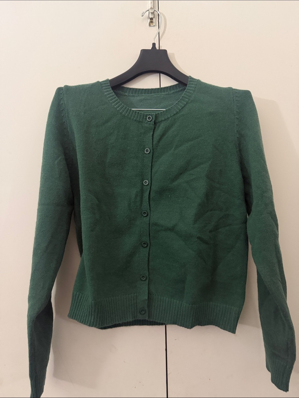 Women's Forest Green Crewneck Button Cardigan Sweater